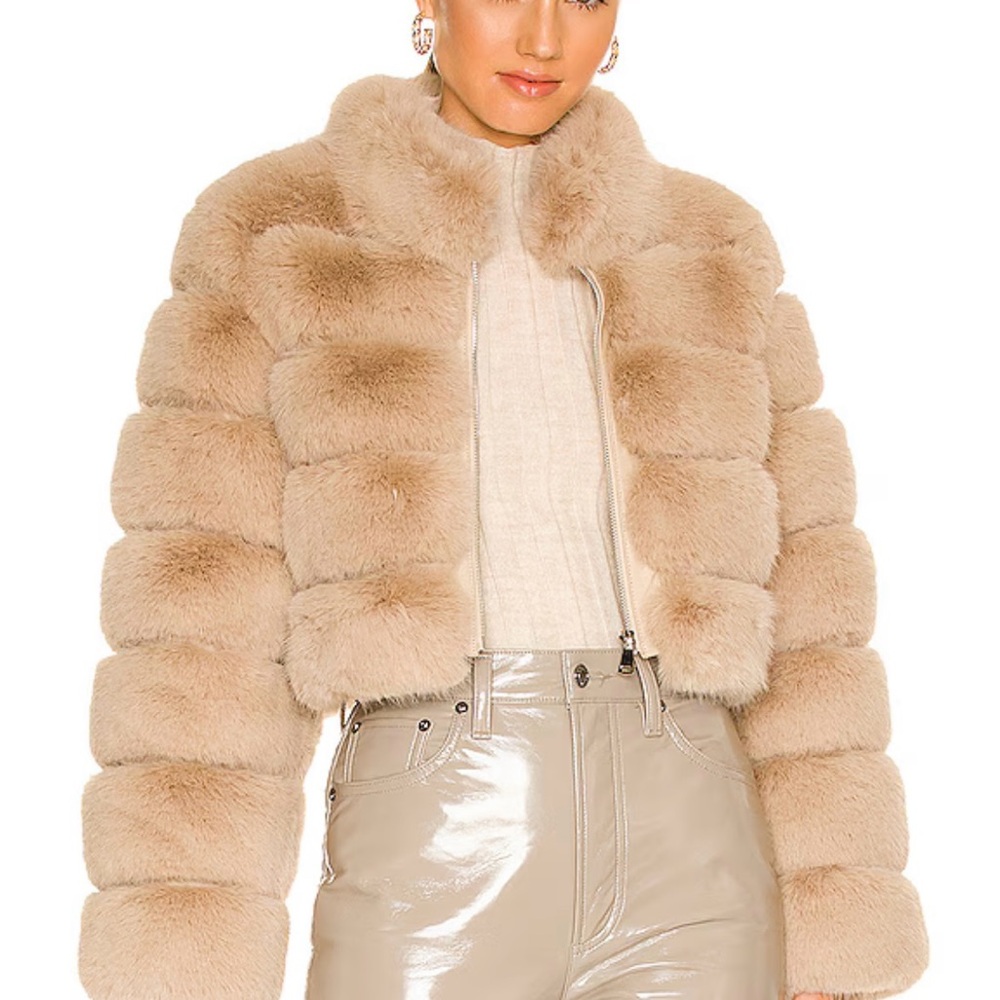 Adrienne Landau Faux Fox Fur Jacket in Camel